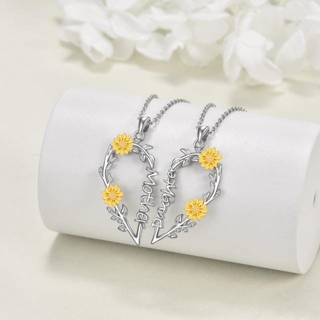 Sterling Silver Two-tone Sunflower Pendant Necklace for Mother & Daughter-3