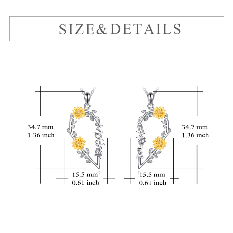 Sterling Silver Two-tone Sunflower Pendant Necklace for Mother & Daughter-5