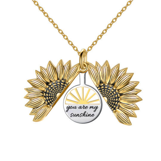 Sterling Silver Two-tone Sunflower Pendant Necklace with Engraved Word