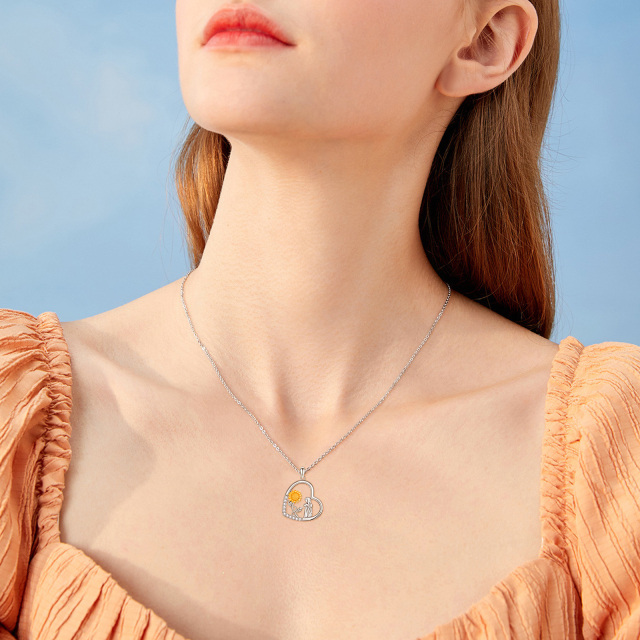 Collana con pendente girasole in argento sterling bicolore con zirconi cubici-3