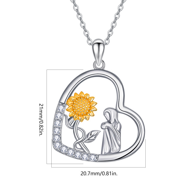 Sterling Silver Two-tone Cubic Zirconia Sunflower Pendant Necklace-6