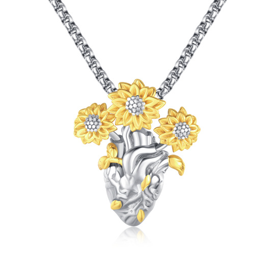 Sterling Silver Two-tone Sunflower Pendant Necklace