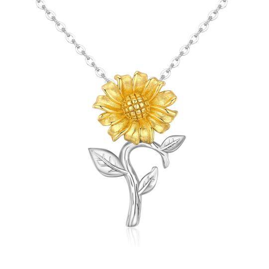 Sterling Silver Two-tone Sunflower Pendant Necklace