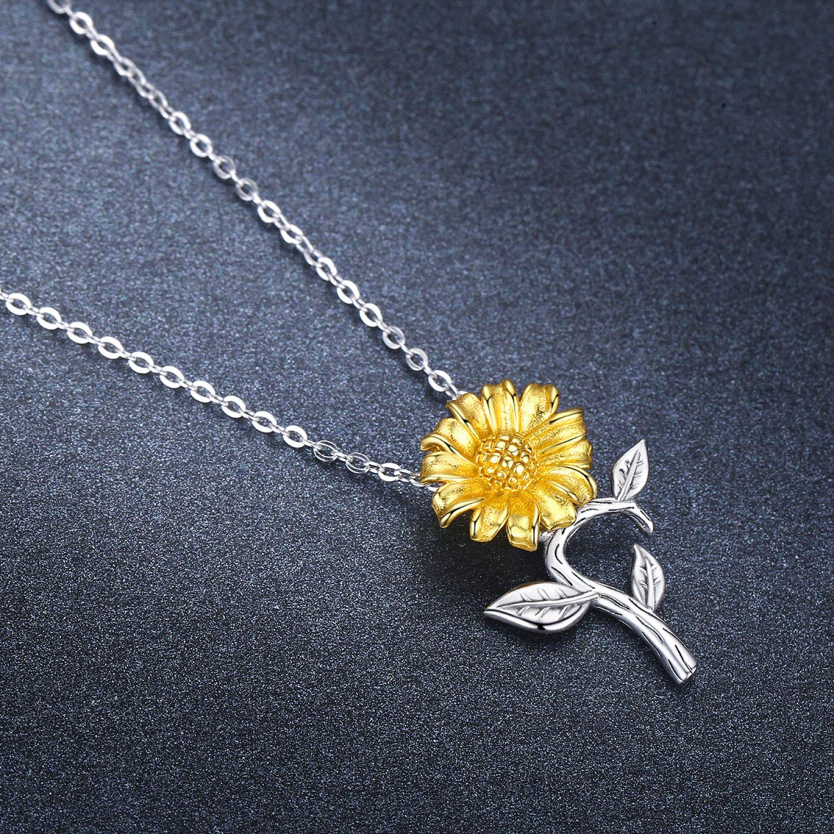 Collana con ciondolo a forma di girasole in argento sterling bicolore-5