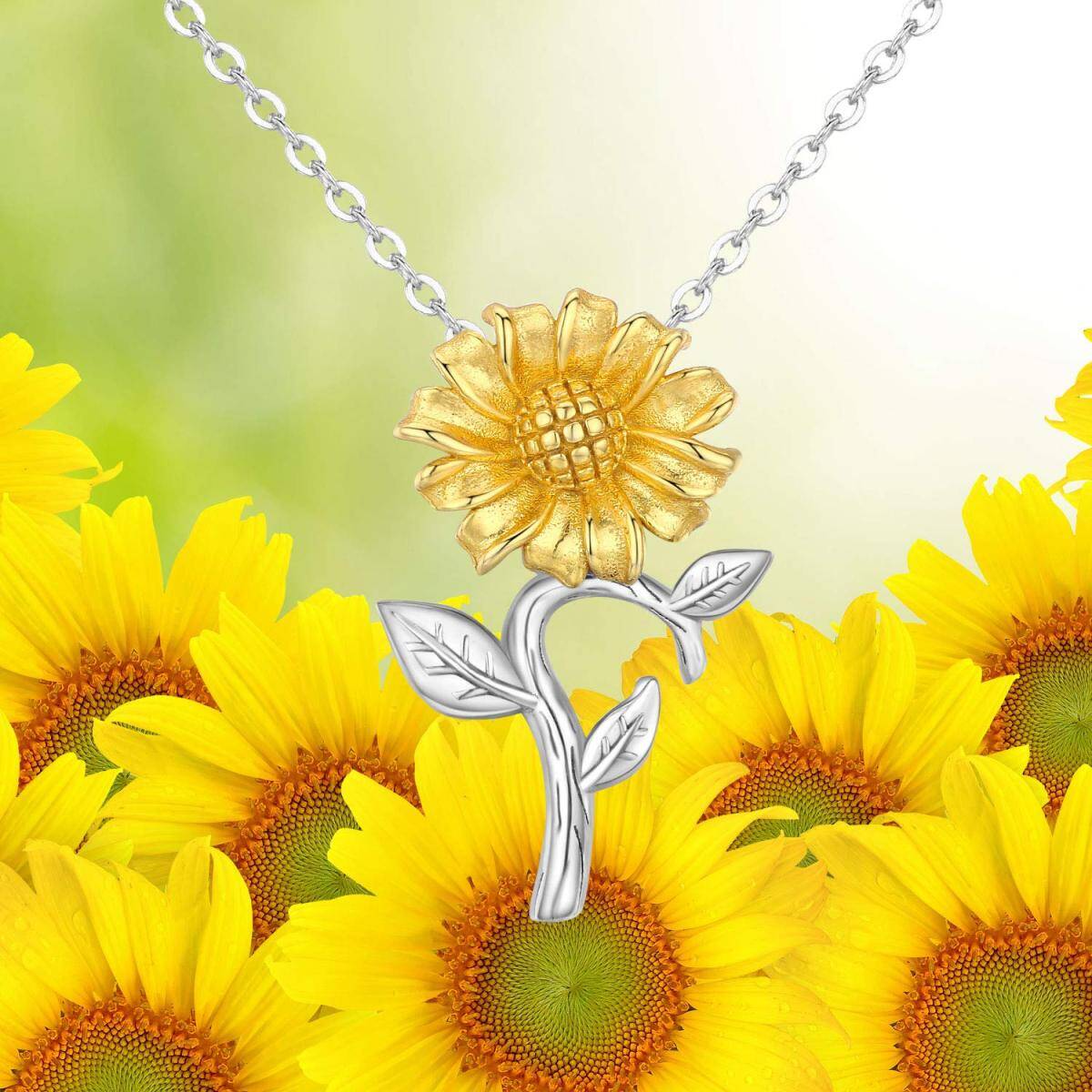 Collana con ciondolo a forma di girasole in argento sterling bicolore-6