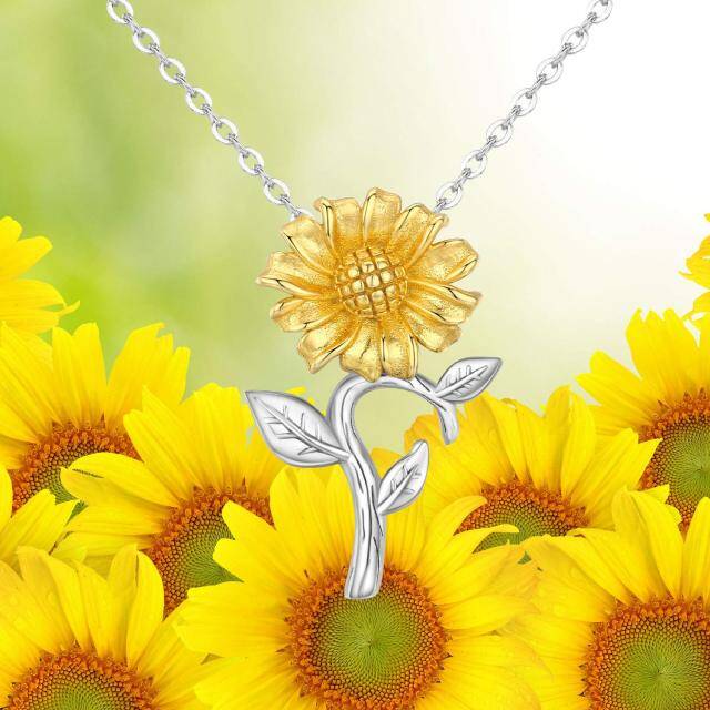 Collier en argent sterling avec pendentif tournesol bicolore-6