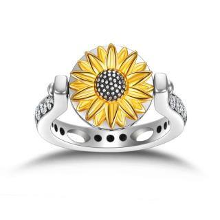 Sterling Silver Two-tone Cubic Zirconia Sunflower Pendant Necklace-50