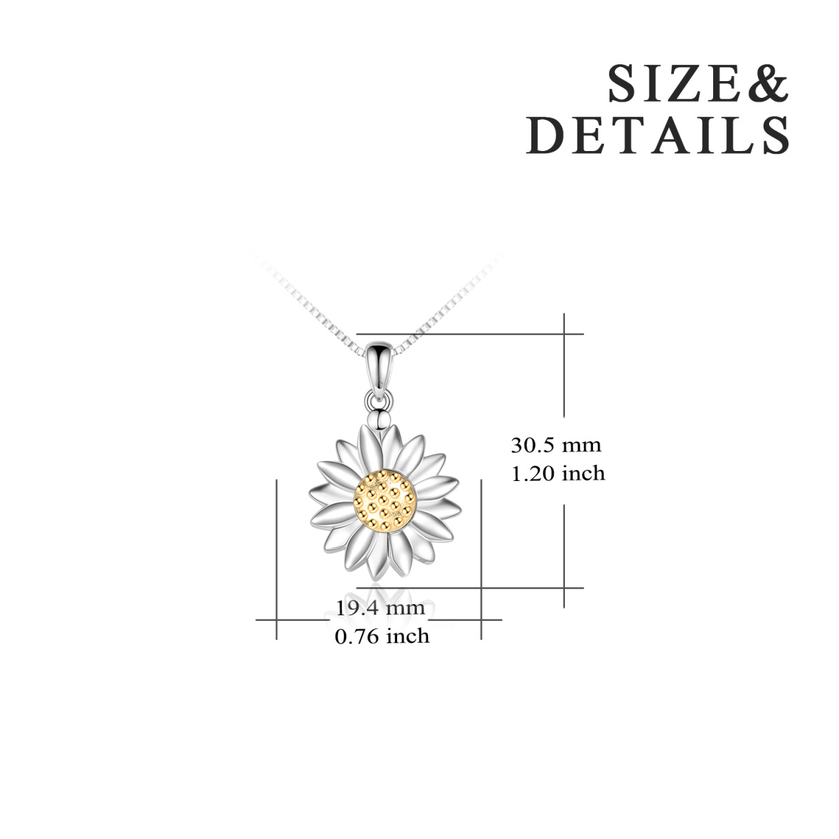 Sterling Silber zweifarbig Sonnenblume personalisierte Foto Medaillon Halskette mit Box Kette-5