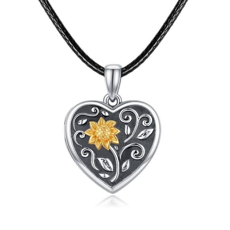 Sterling Silber zweifarbig Sonnenblume personalisierte Foto Medaillon Halskette-1