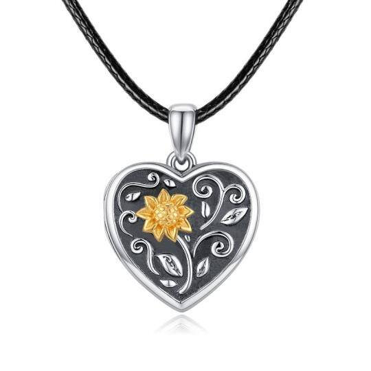 Sterling Silver Two-tone Sunflower Personalized Photo Locket Necklace