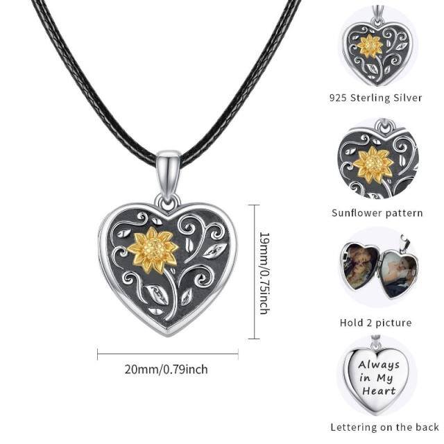 Sterling Silver Two-tone Sunflower Personalized Photo Locket Necklace-3