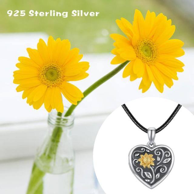 Sterling Silver Two-tone Sunflower Personalized Photo Locket Necklace-5