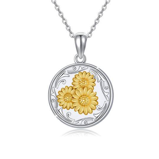 Collana con medaglione fotografico personalizzato girasole bicolore in argento sterling