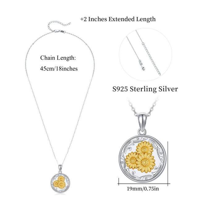 Sterling Silver Two-tone Sunflower Personalized Photo Locket Necklace-5