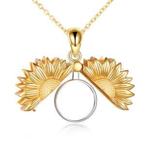 Sterling Silver Two-Tone Sunflower Personalised Photo Locket Necklace For Women-49