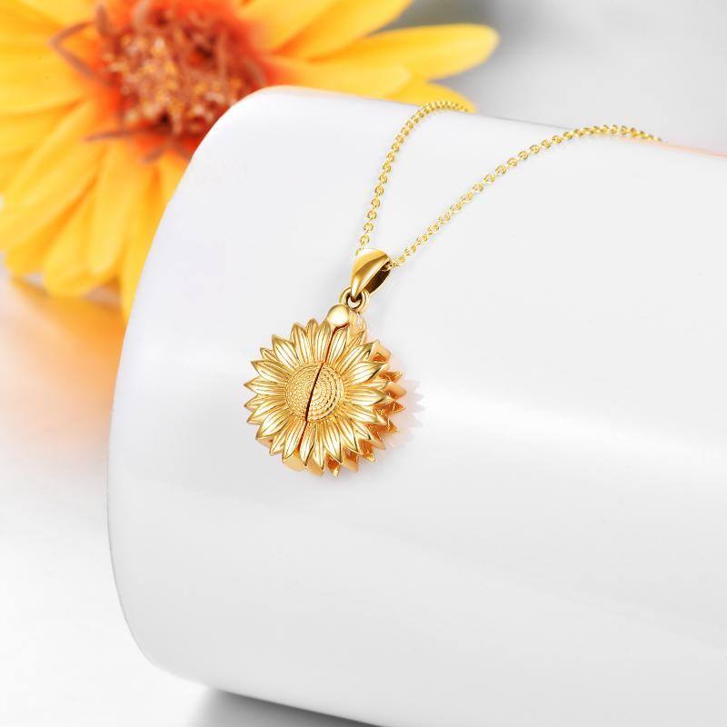Sterling Silver Two-Tone Sunflower Personalised Photo Locket Necklace For Women-4