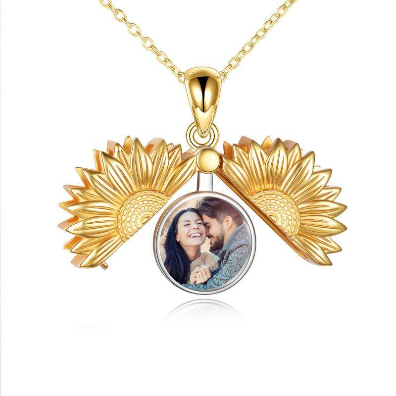 Sterling Silver Two-Tone Sunflower Personalised Photo Locket Necklace For Women-5