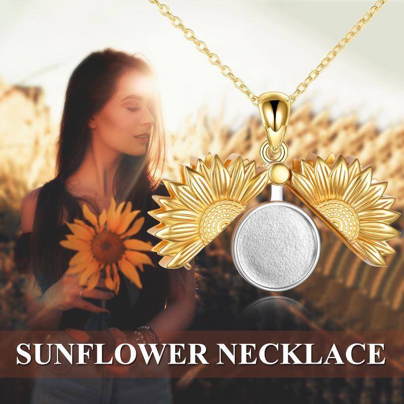 Sterling Silver Two-Tone Sunflower Personalised Photo Locket Necklace For Women-7