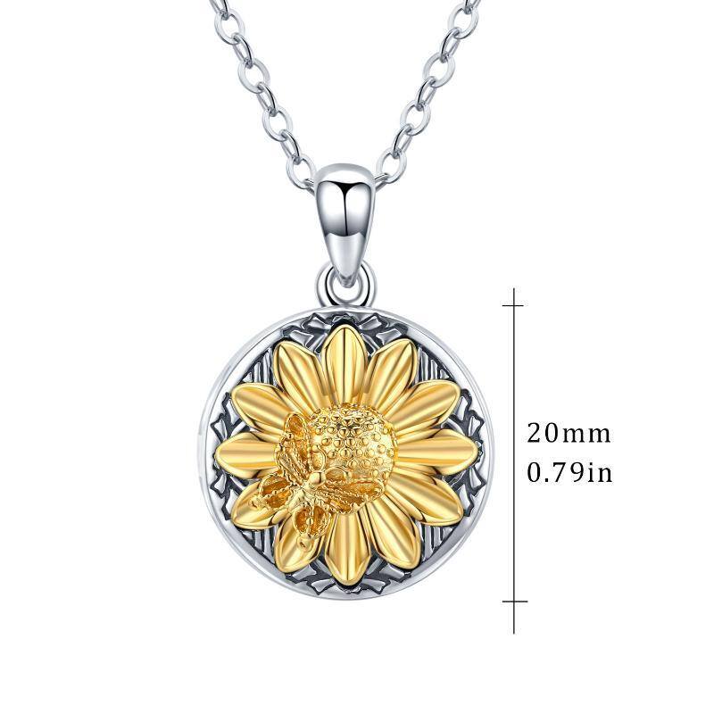 Sterling Silver Two-tone Cubic Zirconia Sunflower Personalized Photo Locket Necklace-3