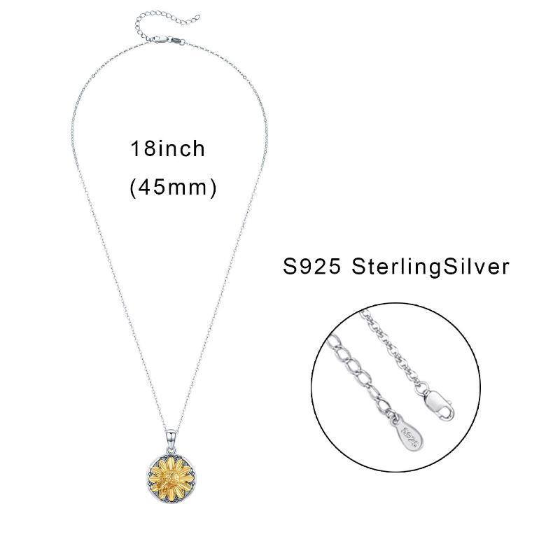 Sterling Silver Two-tone Cubic Zirconia Sunflower Personalized Photo Locket Necklace-4