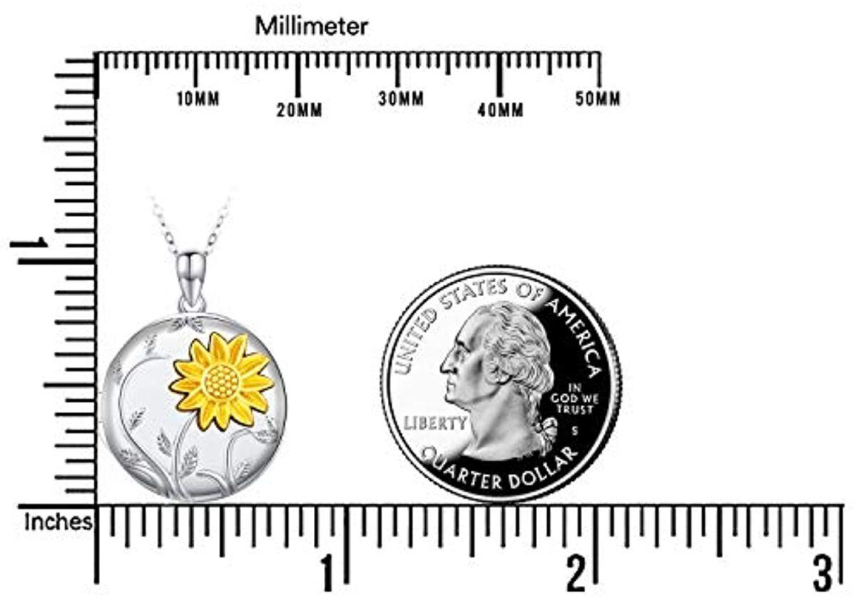 Zweifarbige Medaillon-Halskette mit Sonnenblume und personalisiertem Foto aus Sterlingsilber-5