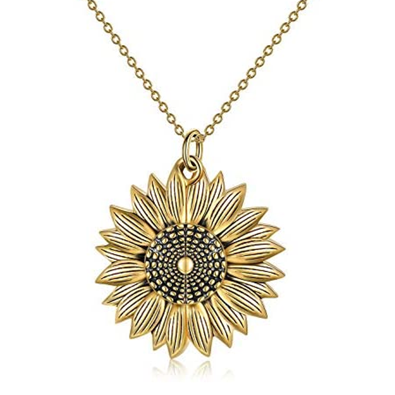 Sterling Silver Two-tone Sunflower Engraved Personalized Photo Locket Necklace for Women-1