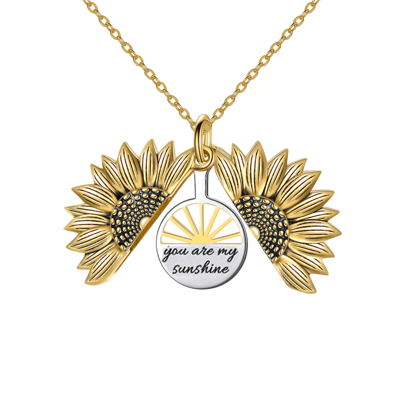 Sterling Silver Two-tone Sunflower Engraved Necklace for Women-1