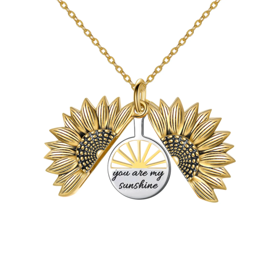 Collar de plata de ley con grabado de girasol en dos tonos para mujer