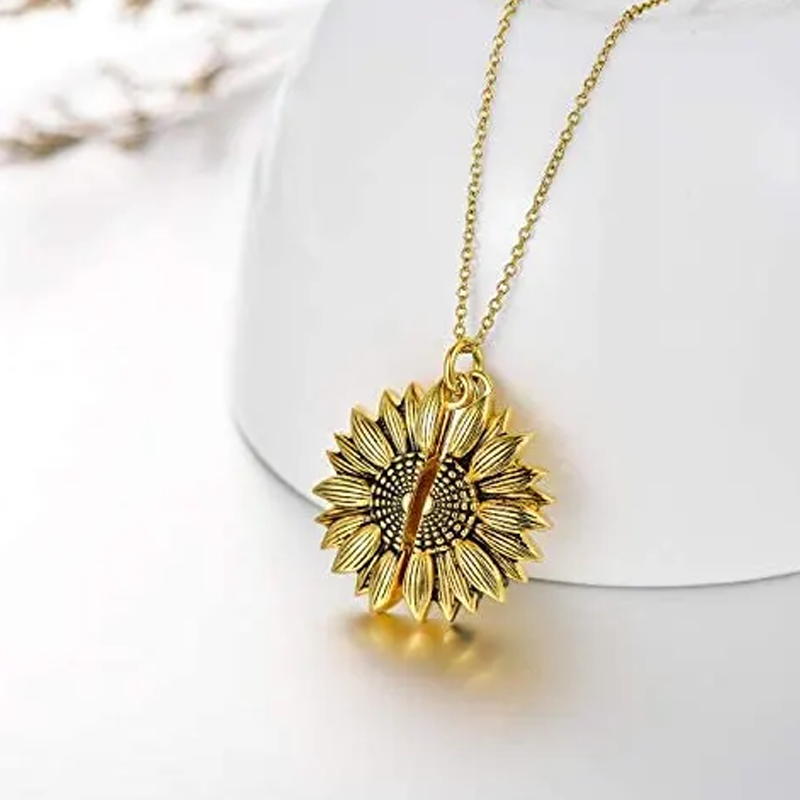 Sterling Silver Two-tone Sunflower Engraved Necklace for Women-2