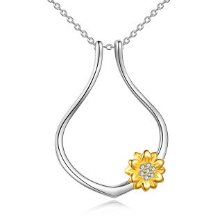 Sterling Silver Two-tone Sunflower Ring Holder Pendant Necklace-4