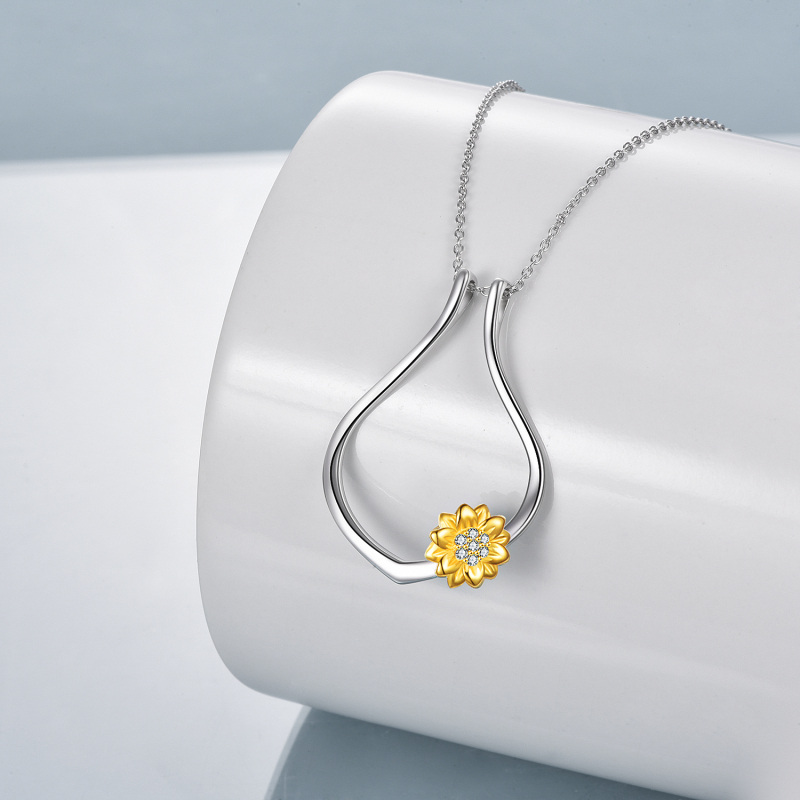 Collana con ciondolo porta-anello a forma di girasole bicolore in argento sterling-3