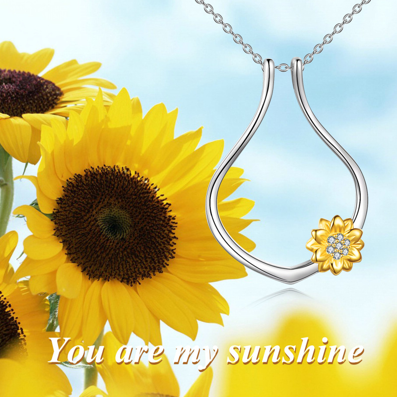 Collana con ciondolo porta-anello a forma di girasole bicolore in argento sterling-5