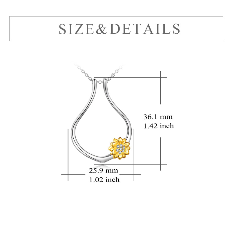 Collana con ciondolo porta-anello a forma di girasole bicolore in argento sterling-6