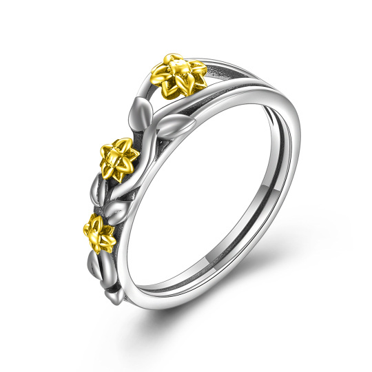 Bague tournesol en argent sterling bicolore