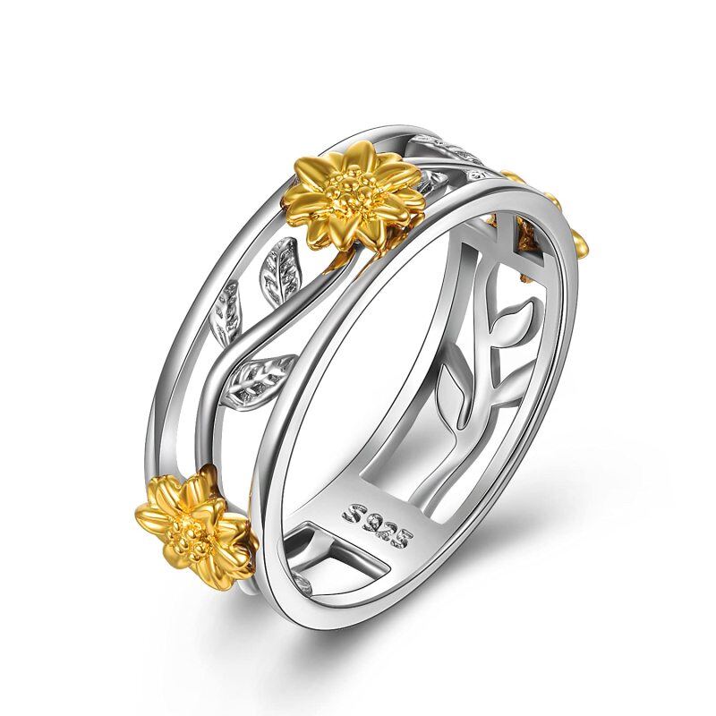 Sterling Silver Two-tone Sunflower Ring-11