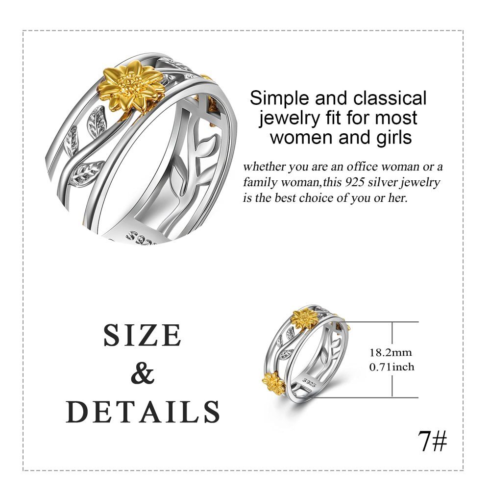 Anello Girasole bicolore in argento sterling-5