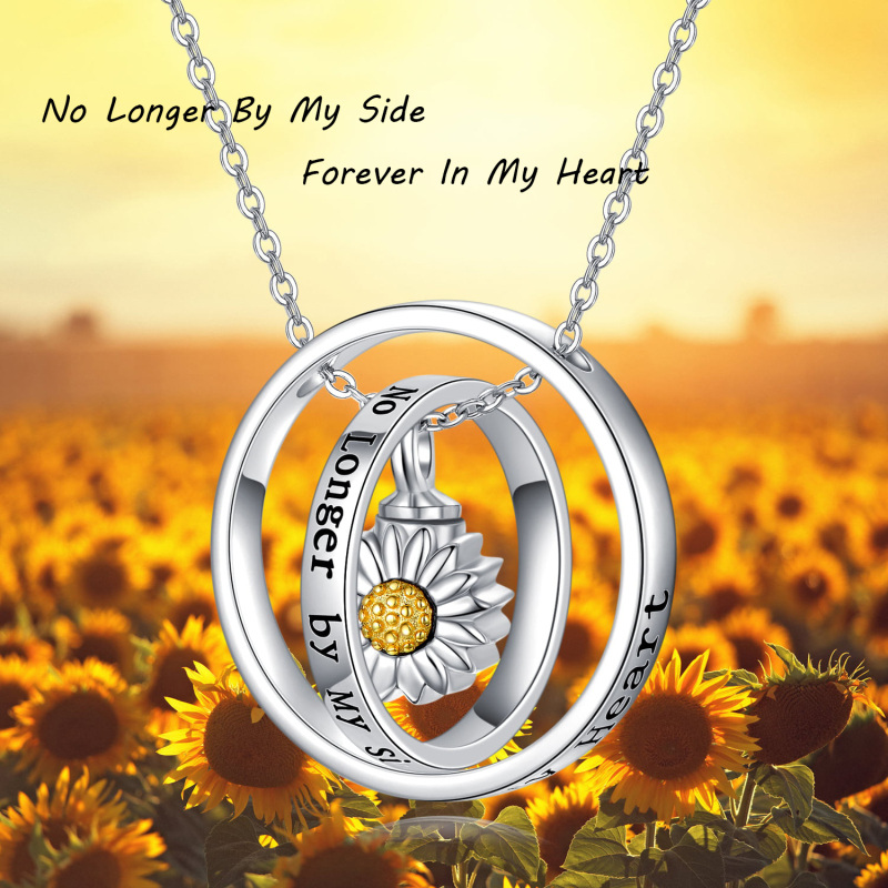 Sterling Silver Two-tone Sunflower Rotatable Circle Urn Necklace for Ashes with Engraved Word-3