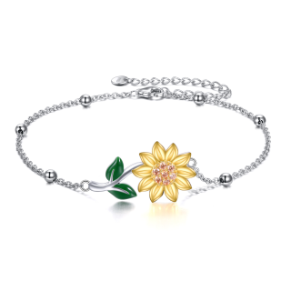 Sterling Silver Two-tone Sunflower Single Layer Anklet-3