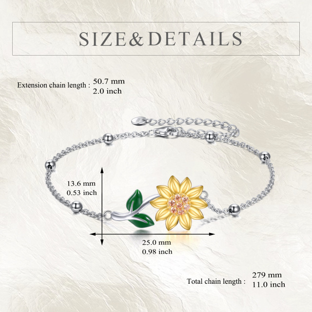 Cavigliera in argento sterling bicolore con strato singolo di girasole-3