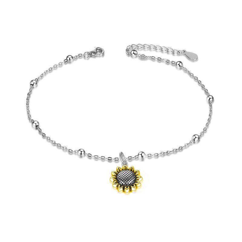 Sterling Silver Two-tone Sunflower Single Layer Anklet-20