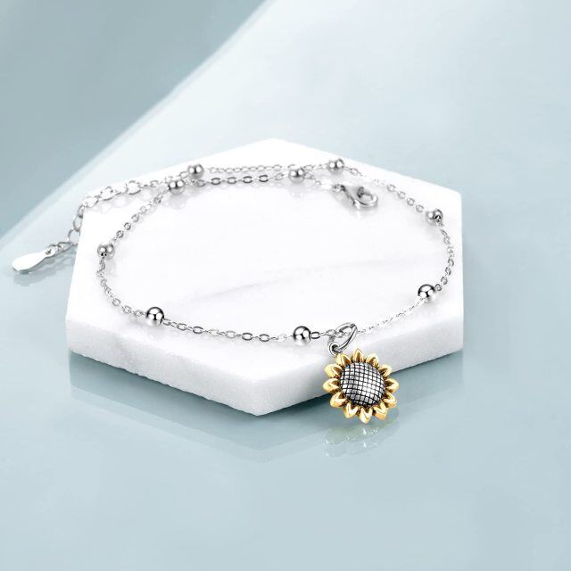 Cavigliera a strato singolo con girasole bicolore in argento sterling-2