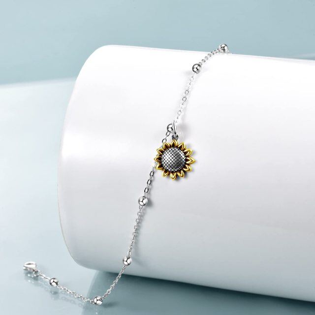 Cavigliera a strato singolo con girasole bicolore in argento sterling-3