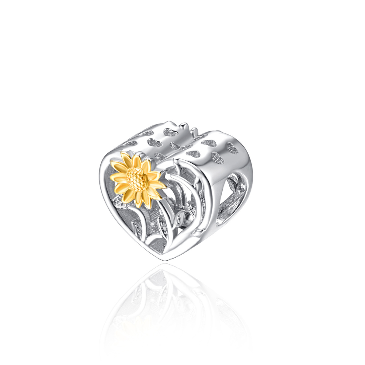 Sterling Silver Two-tone Cubic Zirconia Sunflower Spacer Charm-1