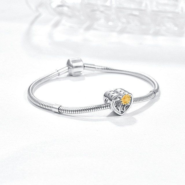 Breloque d'espacement en argent sterling bicolore avec zircon cubique et tournesol-5