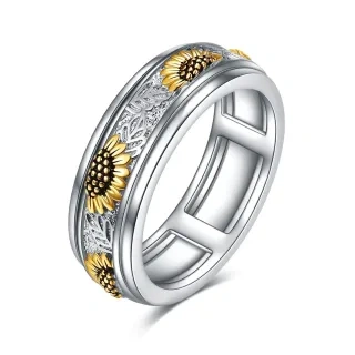Sterling Silver Two-tone Sunflower Spinner Ring-36