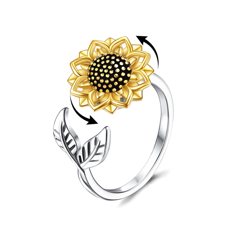 Anillo girasol bicolor de plata de ley-6