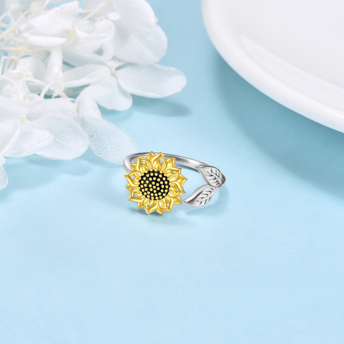 Bague tournesol en argent sterling bicolore-3