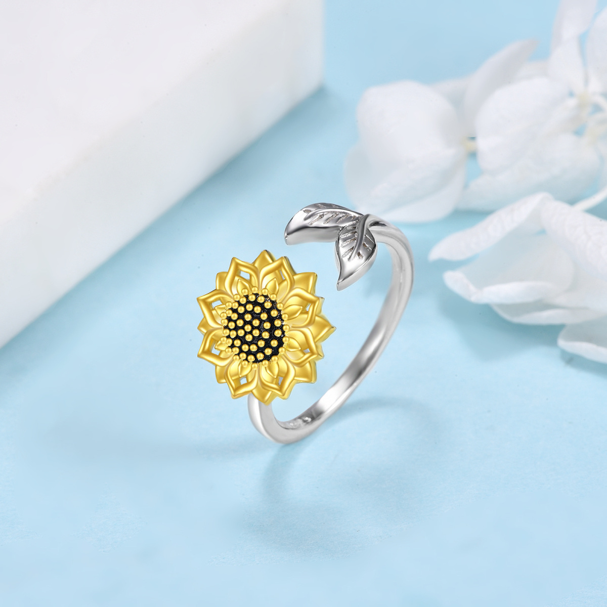 Sterling Silver Two-tone Sunflower Spinner Ring-4