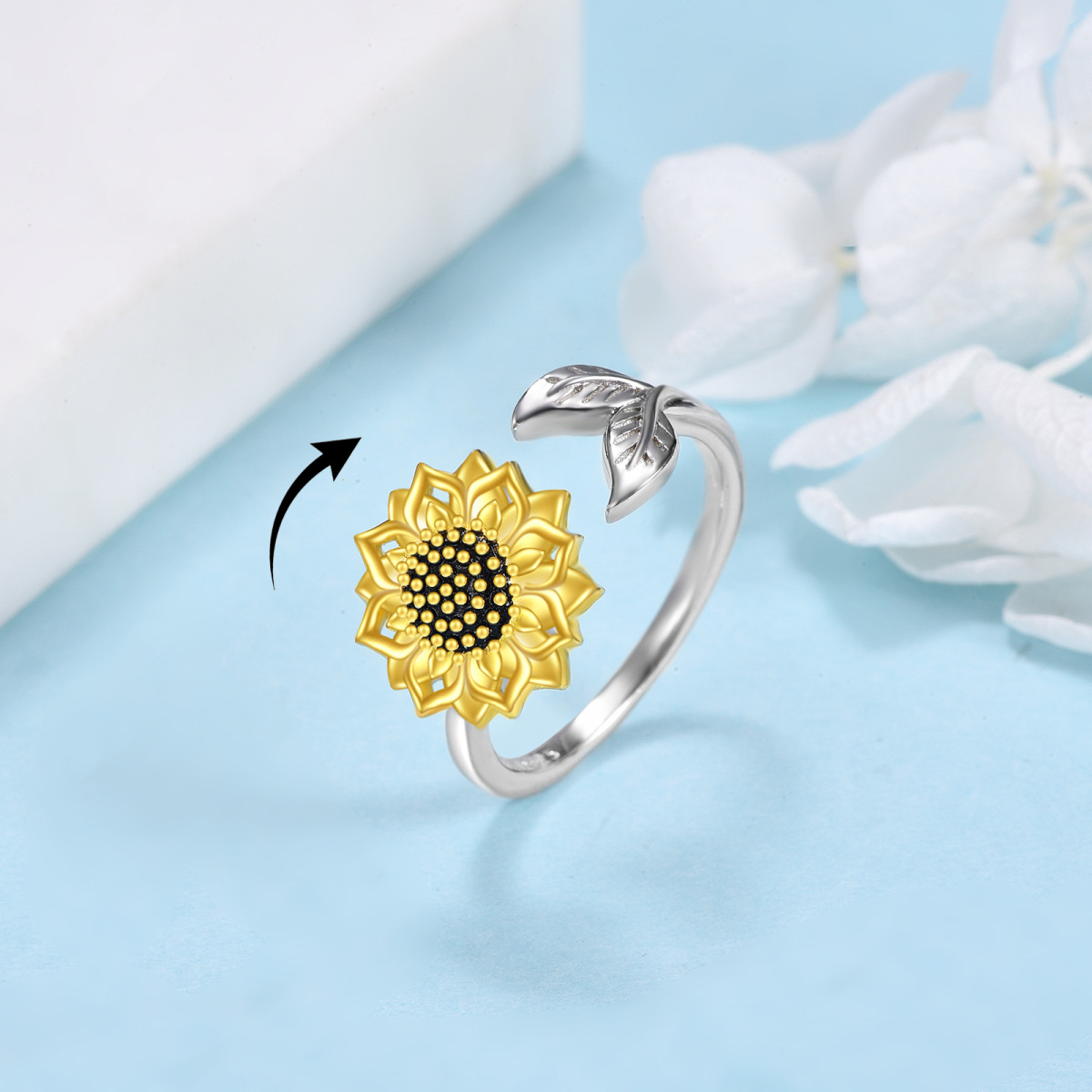 Anillo girasol bicolor de plata de ley-5