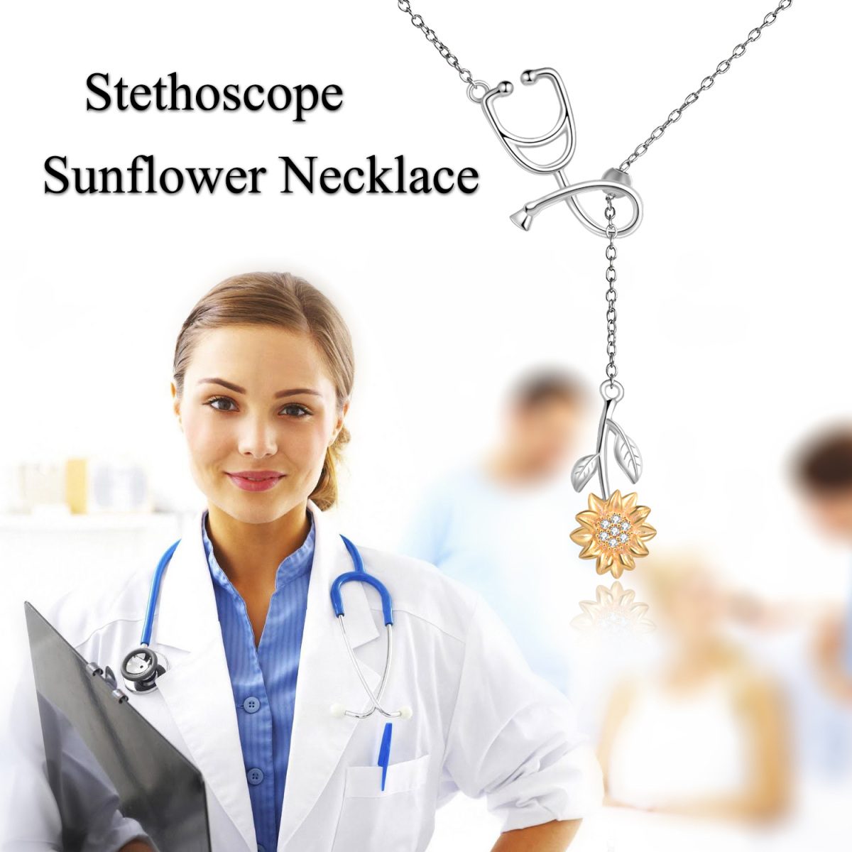 Collier en Y non ajustable en argent sterling bicolore à zircon cubique Tournesol et stéth-7